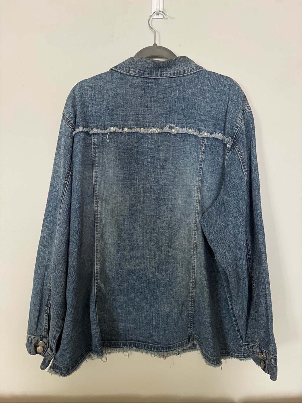 Distressed Denim Button-Up Jacket - Blue - Picture 2 of 2